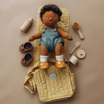 Olli Ella Yellow Doll changing mat and bag for kids imaginative play.