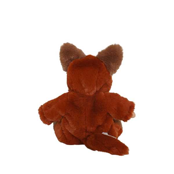 Brown plush fox toy on a white background
