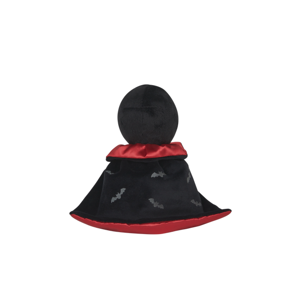 Black and red cape with bat designs on a white background