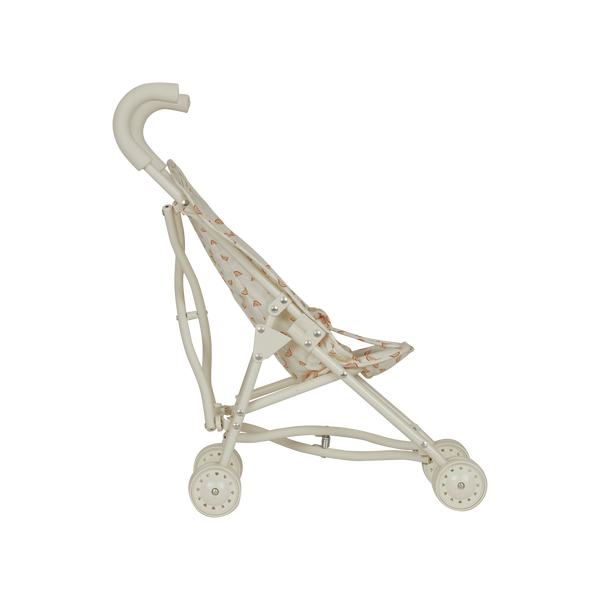 White baby stroller with rainbow pattern on a white background
