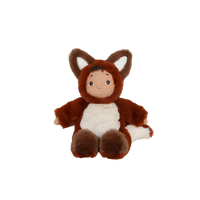 Plush toy in a fox costume on a white background