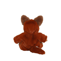 Brown plush fox toy on a white background