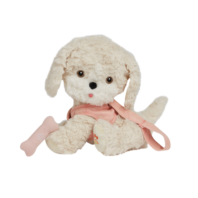 Olli Ella Dinkum Dog Cookie - Chien blanc, harnais rose et os de chien
