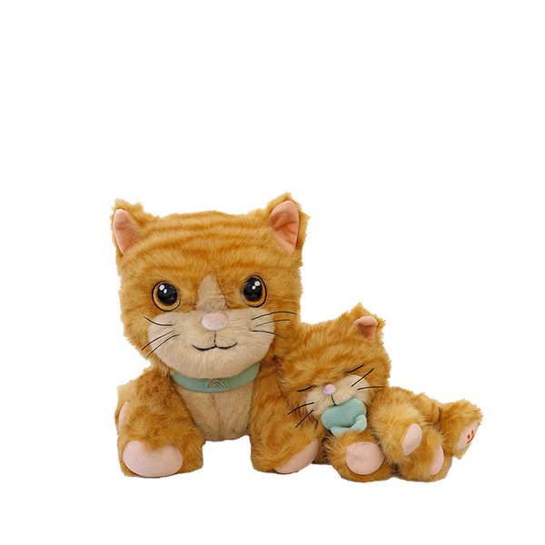 Plush cat toy with a smaller plush cat inside on a white background