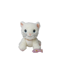 White plush cat toy with a pink fish on a white background