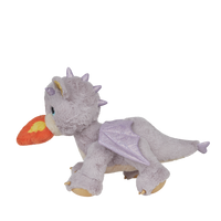 Plush dragon toy with a colorful beak on a white background
