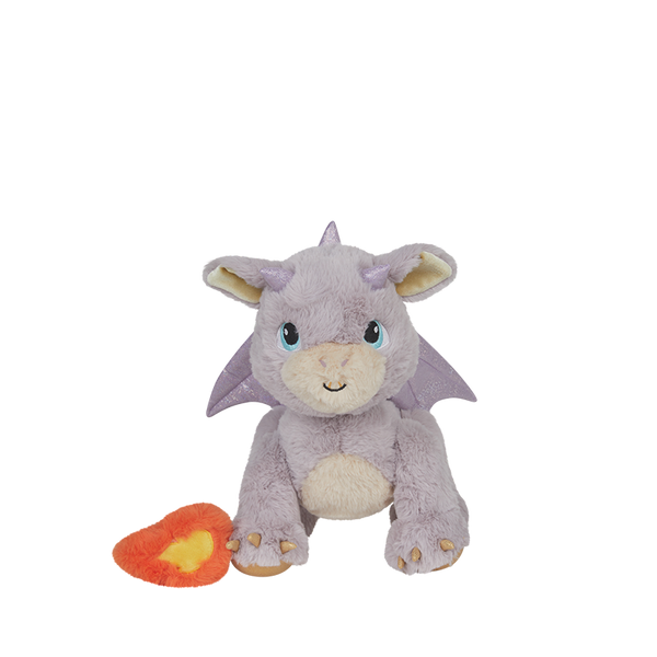 Plush toy bat with a fireball on a white background