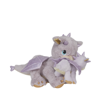 Plush dragon toy with purple accents on a white background