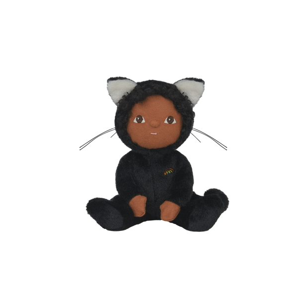 Plush toy with a black cat costume on a white background
