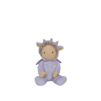 Plush toy dragon with a soft purple color on a white background