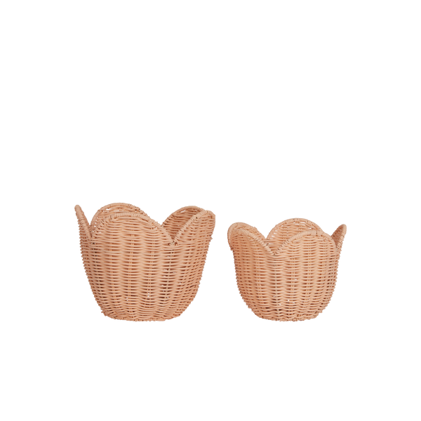 Rattan Lily Basket Set - Seashell Pink