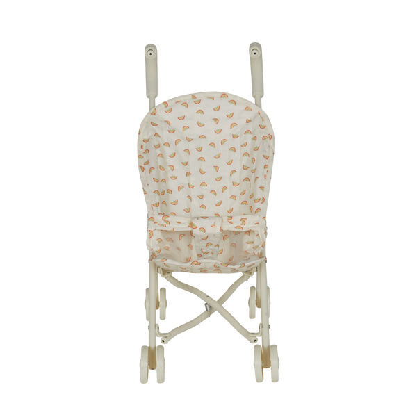 Small stroller with rainbow patterns on a white background