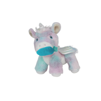 Rainbow plush unicorn toy with carrot