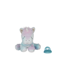 Rainbow unicorn plush toy with pacifier