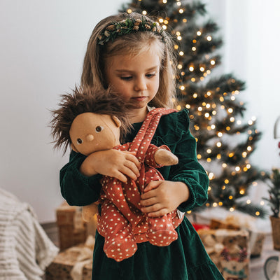 Olli Ella Thème de Noël Sweetheart Imprimé rouge Porte-bébé pour poupées avec enfant et poupée