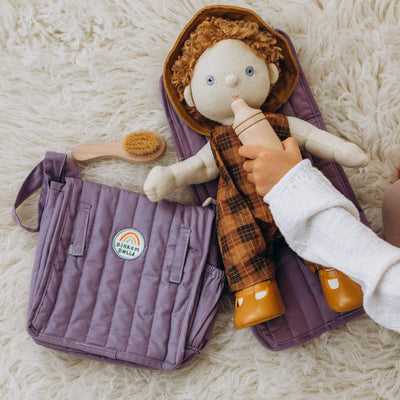 Olli Ella purple Doll changing mat and bag for kids imaginative play.