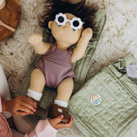 Olli Ella sage green Doll changing mat and bag for kids imaginative play. Perfect for kids birthdays to match with their Dinkum dolls