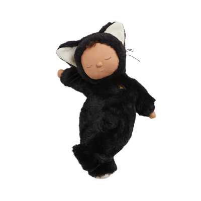 Image of a black cat, soft plush toy doll for kids
