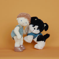 Olli Ella Dinkum Dog Lucky white and black dog with Dinkum Doll Pea