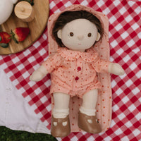 Strawberry printed doll outfit for kids posable dolls. Matching strawberry changing mat for interactive doll play.. Suitable for Dinkum Dolls and other 35cm dolls