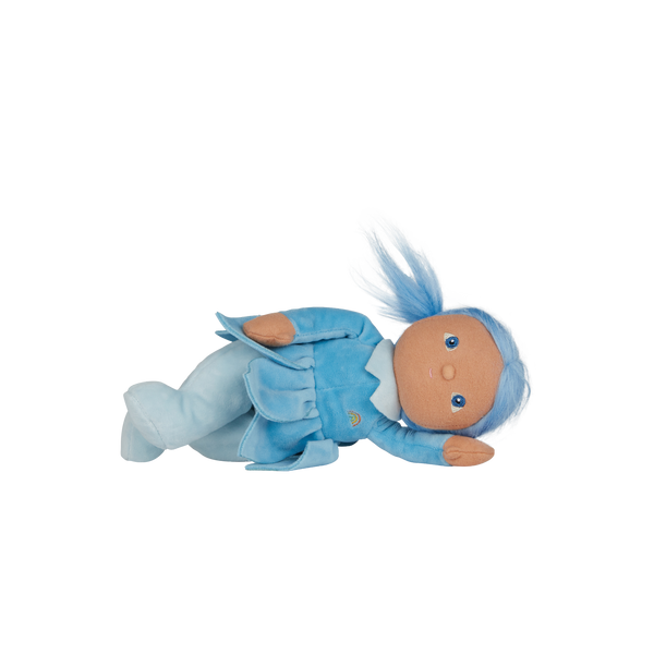 Olli Ella Blossom Buds Dinky Dinkum Iris blue flower doll laying on side