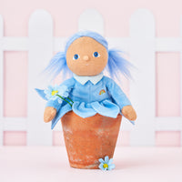 Olli Ella Blossom Buds Dinky Dinkum Iris blue flower doll sitting in flower pot