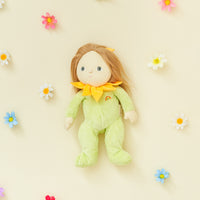 Olli Ella Blossom Bud Dinky Dinkum Sunny green and yellow flower doll with flowers