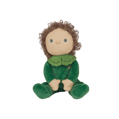 Gene Greens, the charming limited-edition collectable green plush toy. A posable plush doll with gentle weighting inside, dressed in a soft, non-removable velvet onesie. Collect all Happy Harvest friends.