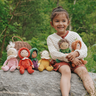 Meet Marley Mushroom, a delightful Dinky Dinkum plush doll from the Happy Harvest collection, featuring a posable body with gentle weighting and a soft velvet onesie. Collect all the friends and let your childs imagination run wild with imaginative play.