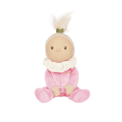 Roxy Radish, the charming limited-edition collectable radish plush toy. A posable plush doll with gentle weighting inside, dressed in a soft, non-removable velvet onesie. Collect all Happy Harvest friends.