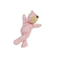 Olli Ella Dozy Dinkum Doll - Pink strawberry. soft-doll suitable from birth with pink strawberry printed onesie,