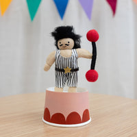 Olli Ella circus themed Holdie folk. Pocket-sized magical circus strongman plush toy for kids imaginative play.