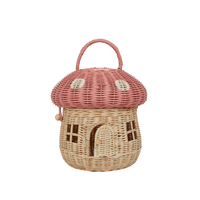 Olli Ella Rattan Mushroom Basket - musk and white coloured