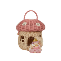 Olli Ella Rattan Mushroom Basket - musk and white coloured with Holdie princess