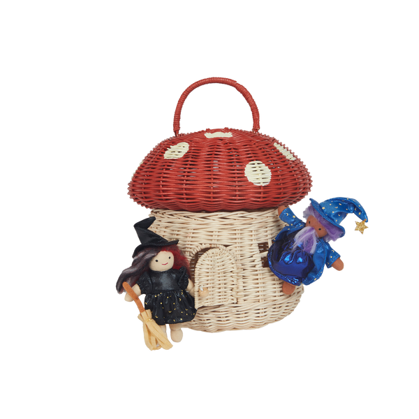 Rattan Mushroom Basket - Red